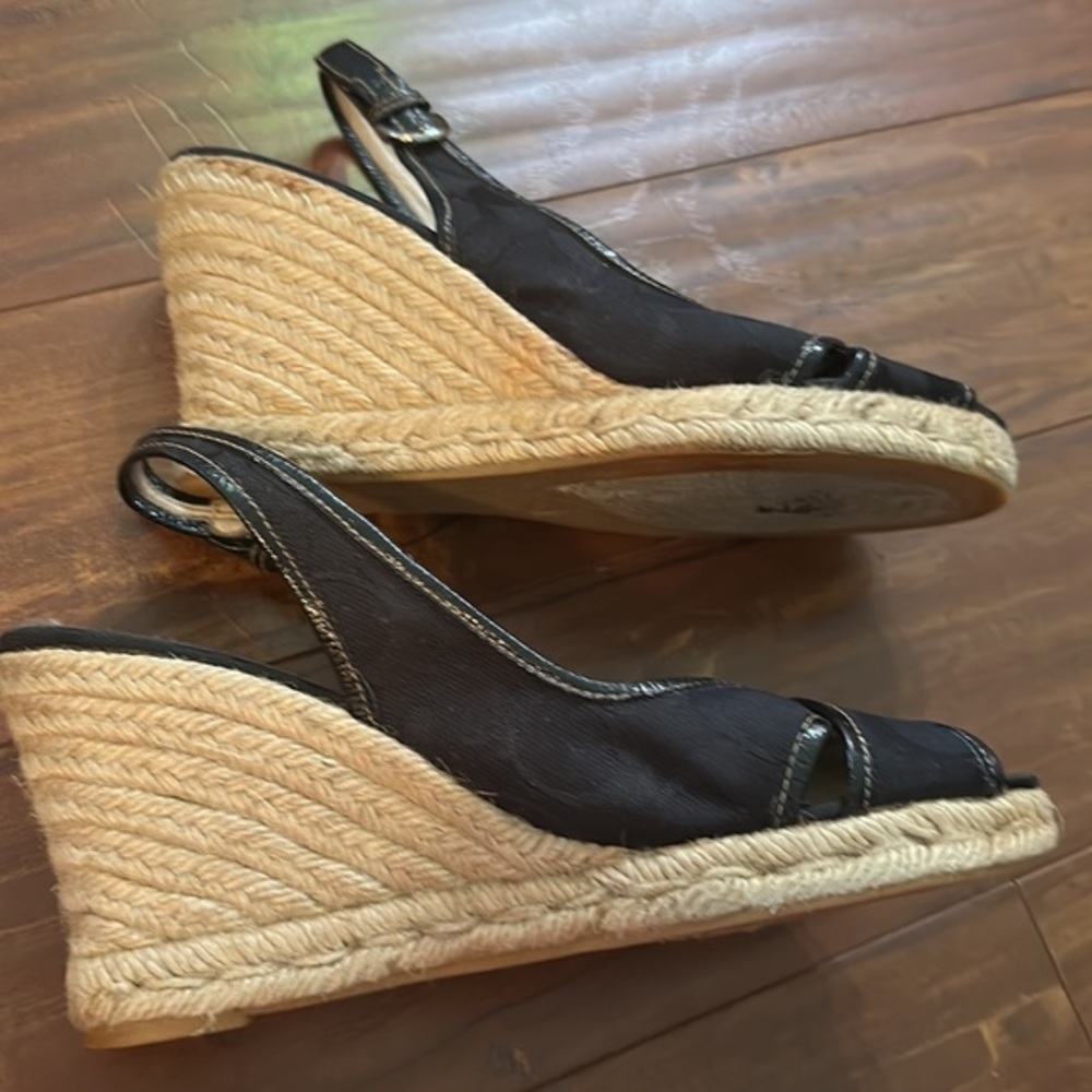 COACH Kara Black Signature C Logo Slingback Wedge Espadrilles Size 8 - Picture 5 of 8